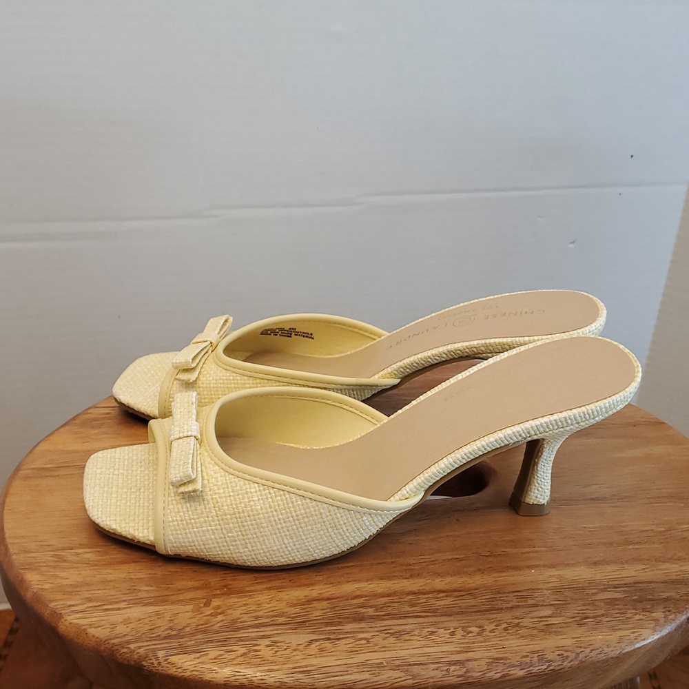 Chinese Laundry Woven Yellow Kitten Heels Slides with Bow Size 8 M - Picture 4 of 11